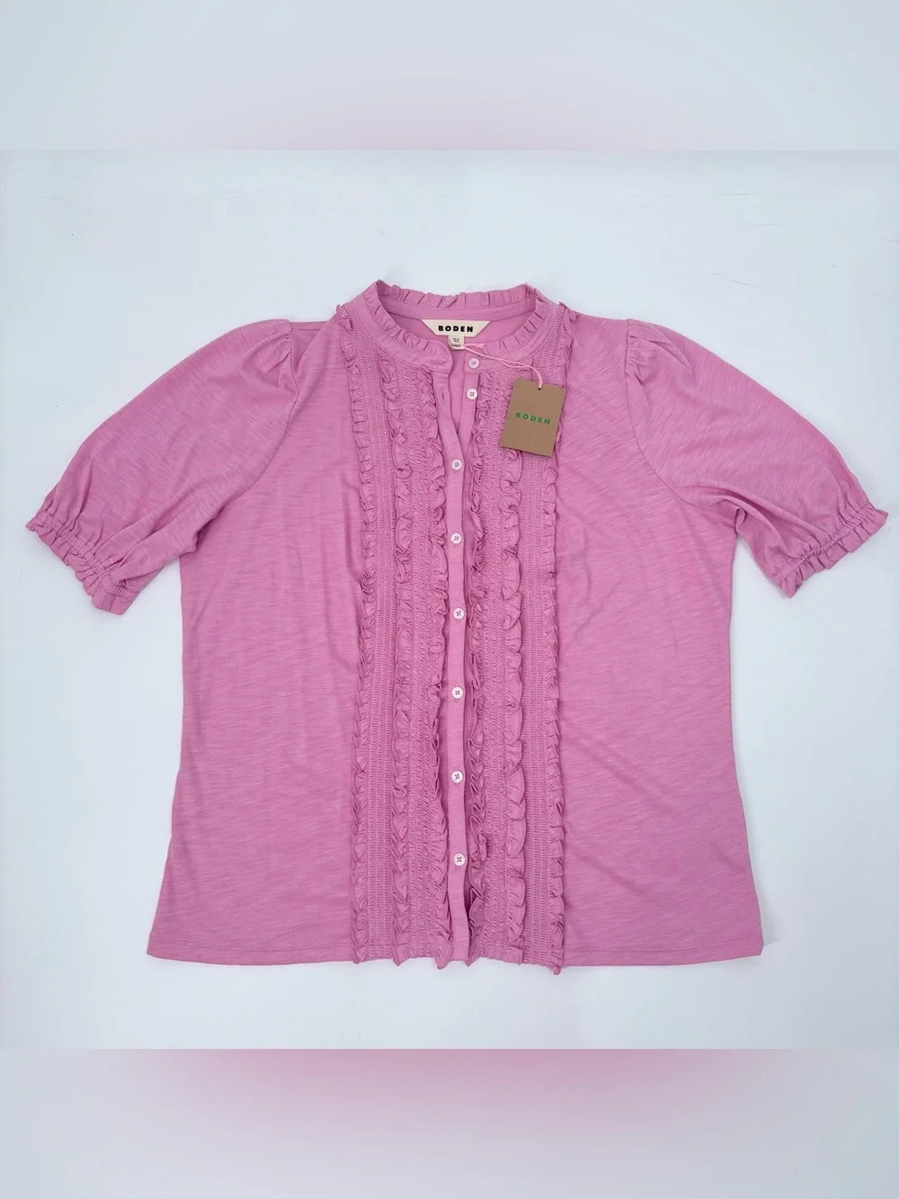 BODEN Formica Pink Eda Ruffle Front Shirt NWT